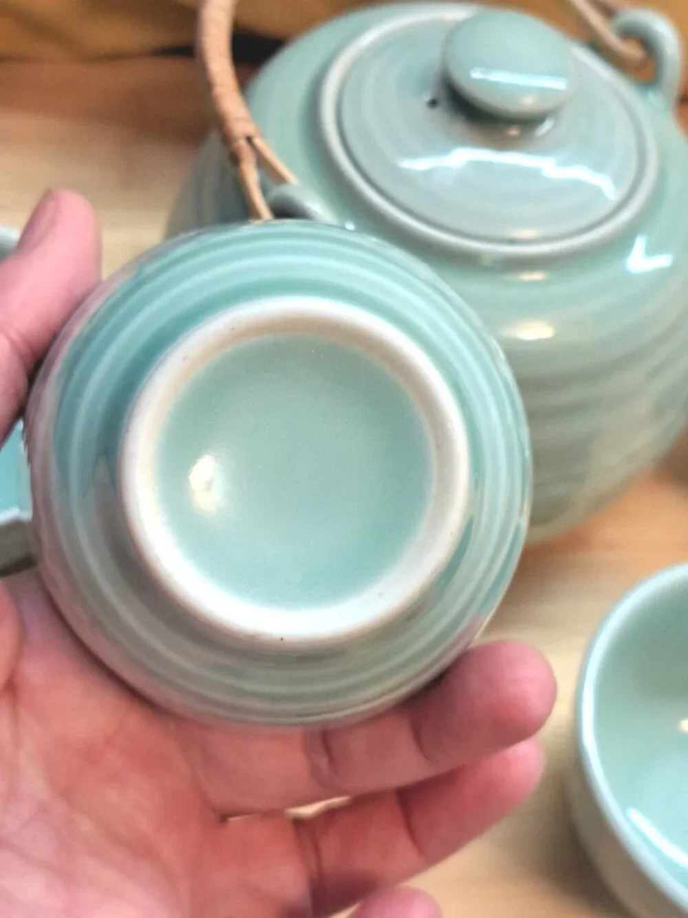 Handpainted Asian Ceramic Teapot with Four Teacups